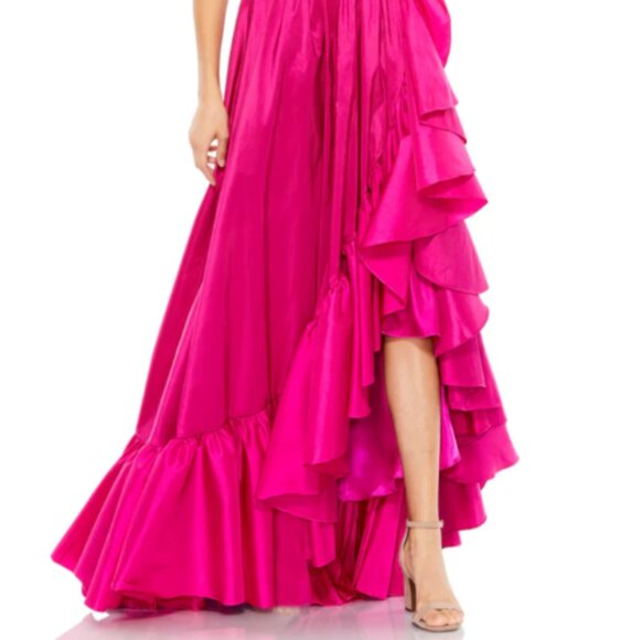 MAC DUGGAL 67835 TAFFETA HI-LOW RUFFLE HEM MAGENTA GOWN sz 6 - Picture 4 of 7